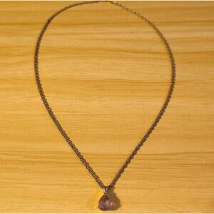 Gold-Tone Necklace with Purple Teardrop Pendant